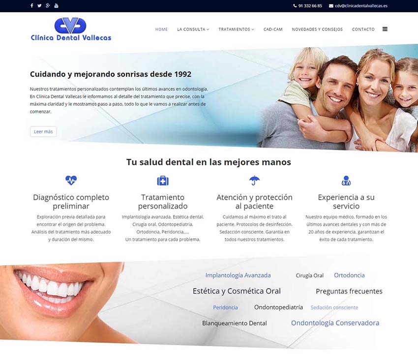 Diseño y construcción de la página web de la Clínica Dental Vallecas