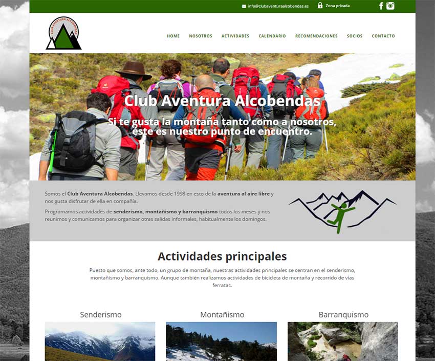 Diseño y Construcción de la página web del Club Aventura Alcobendas