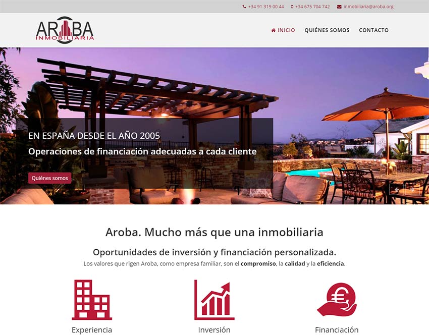 Diseño de páginas web de inmobiliarias en Madrid. Nueva referencia de Azaelia: Aroba