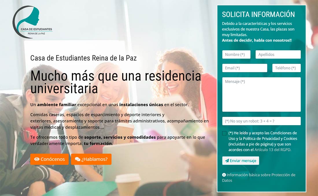 Casa de Estudiantes Reina de la Paz. Nueva página web de Azaelia en Madrid