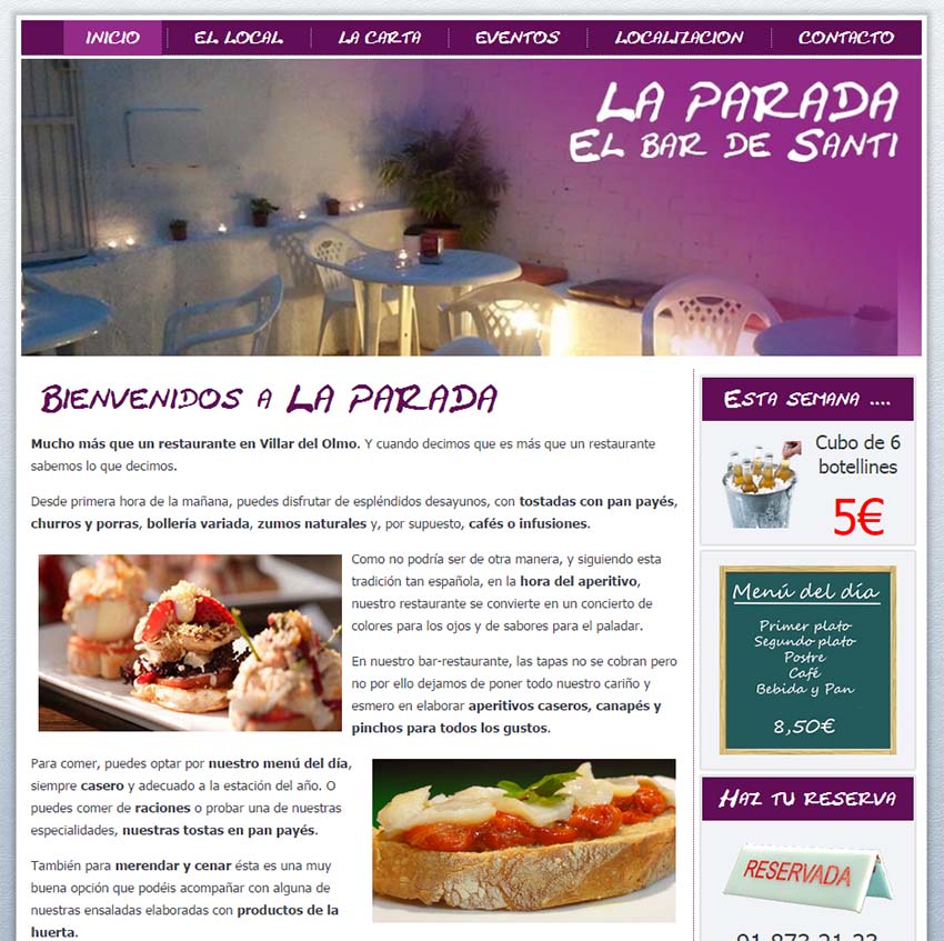 Diseño y desarrollo de la página La Parada - El bar de Santi
